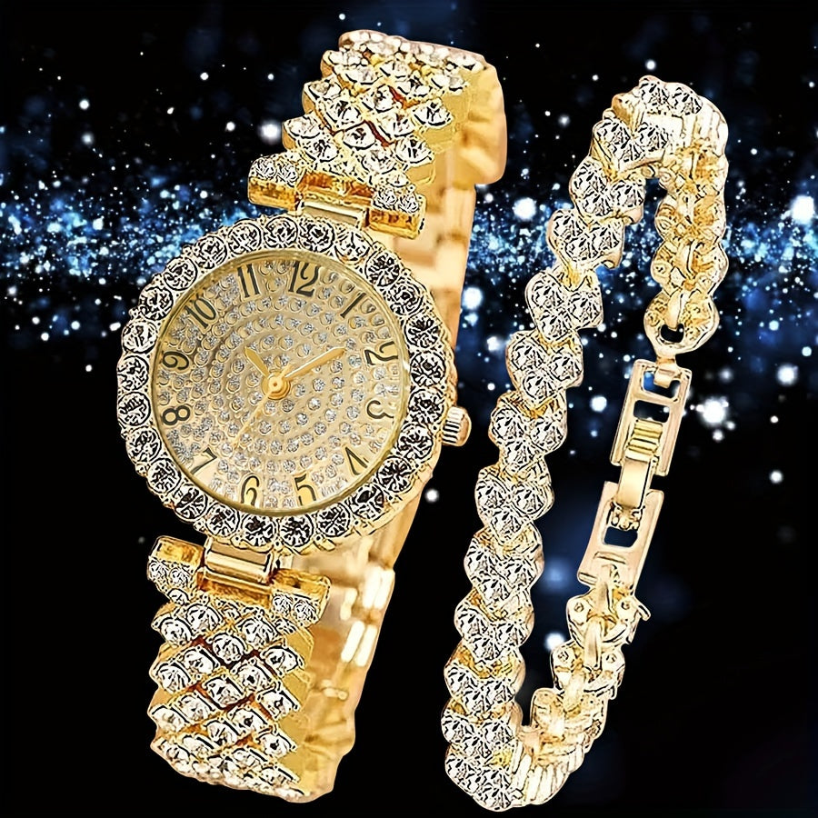 Montre et bracelet imitation diamant or