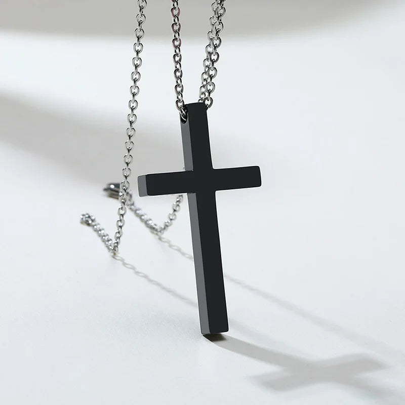 Chaine Homme Croix or/argent/noir Collier