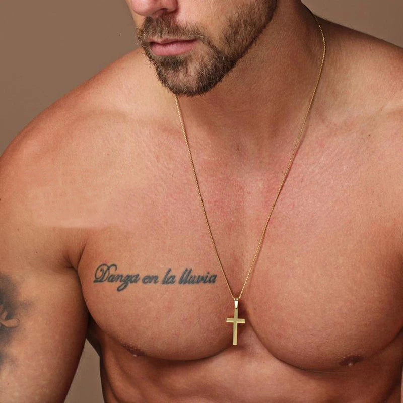 Chaine Homme Croix or/argent/noir Collier