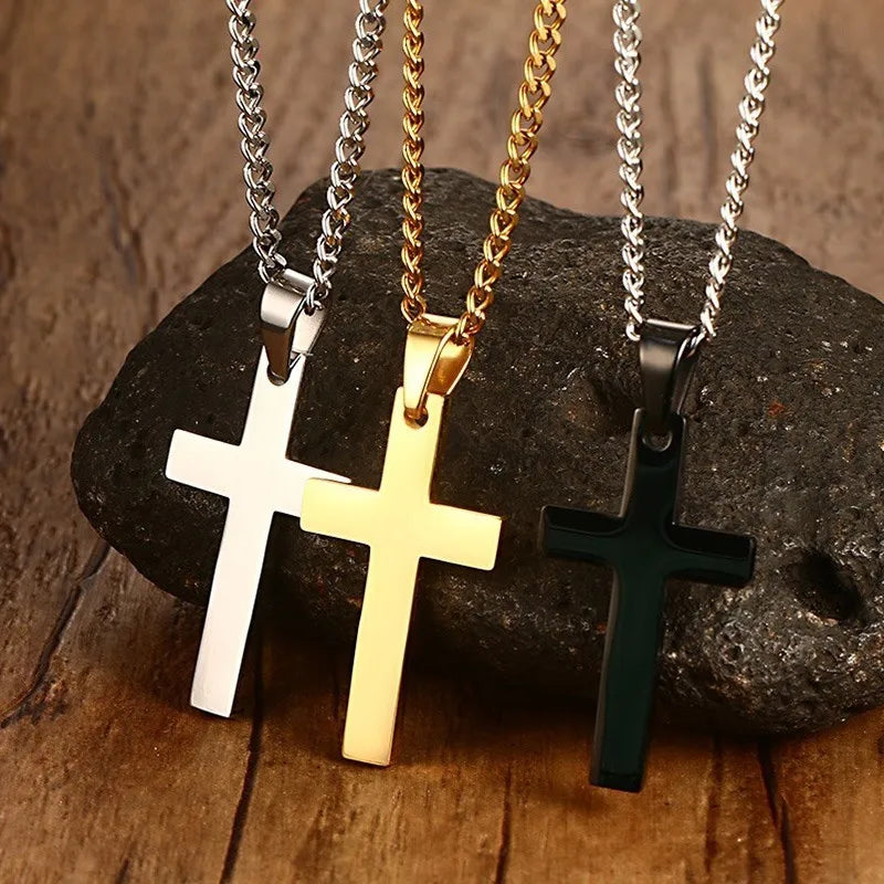 Chaine Homme Croix or/argent/noir Collier