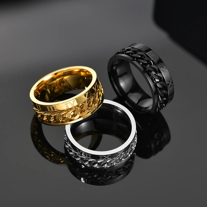 Bague Anneau rotatif chaine pour Homme