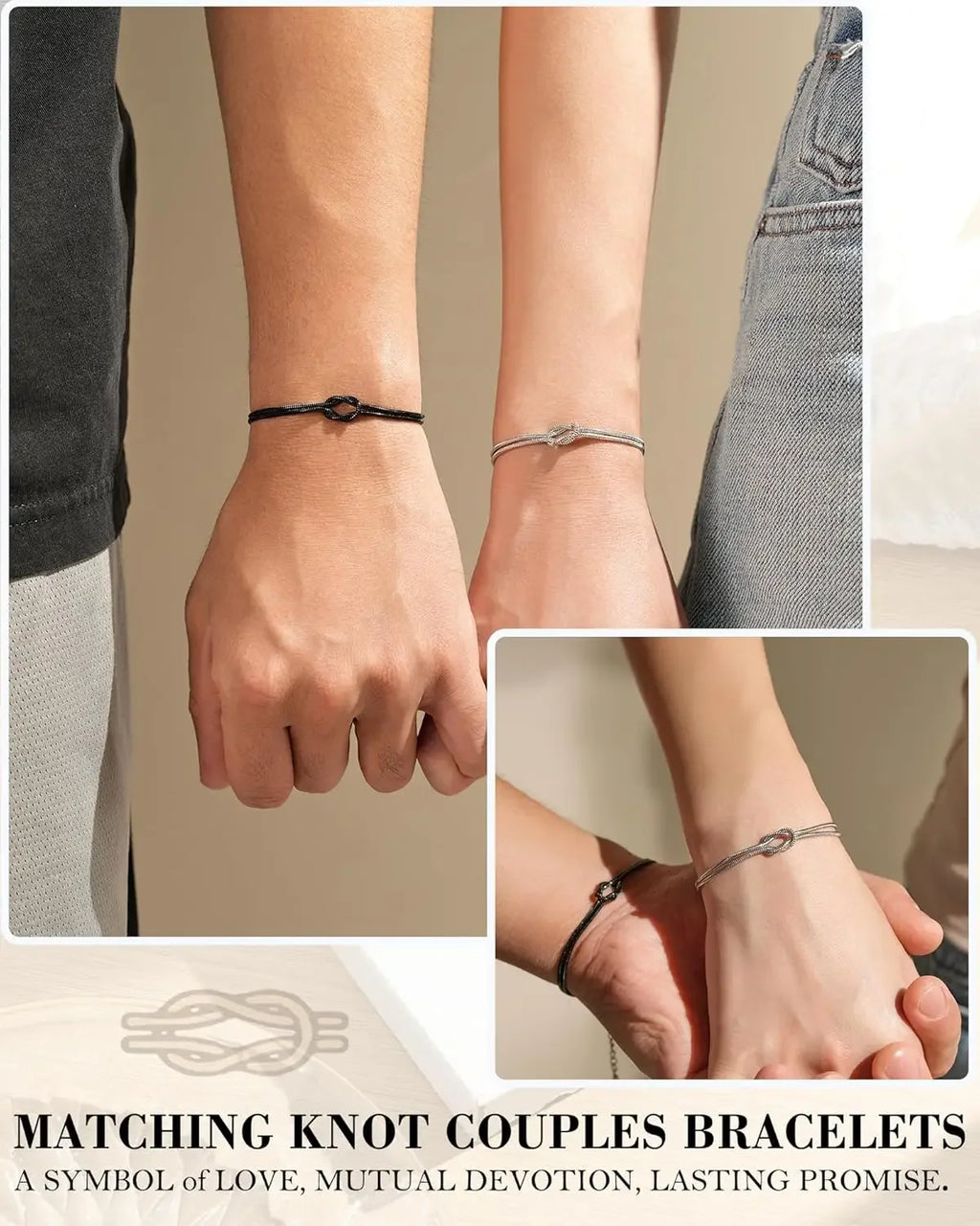 Bracelet Couple Métal "deux coeur, un noeud"