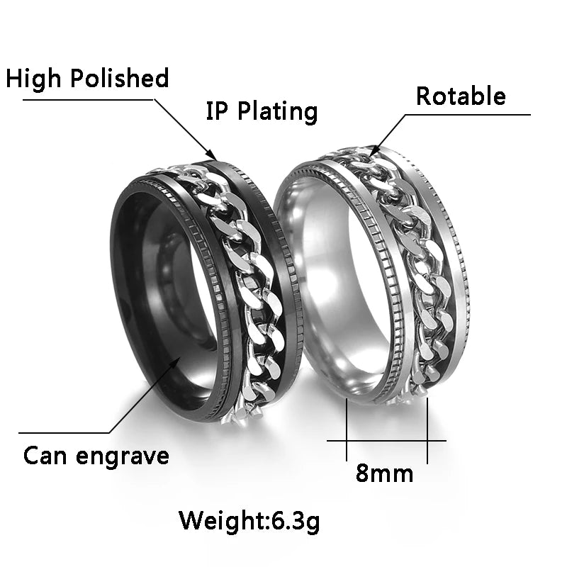 Bague Anneau rotatif chaine pour Homme