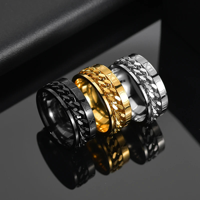 Bague Anneau rotatif chaine pour Homme
