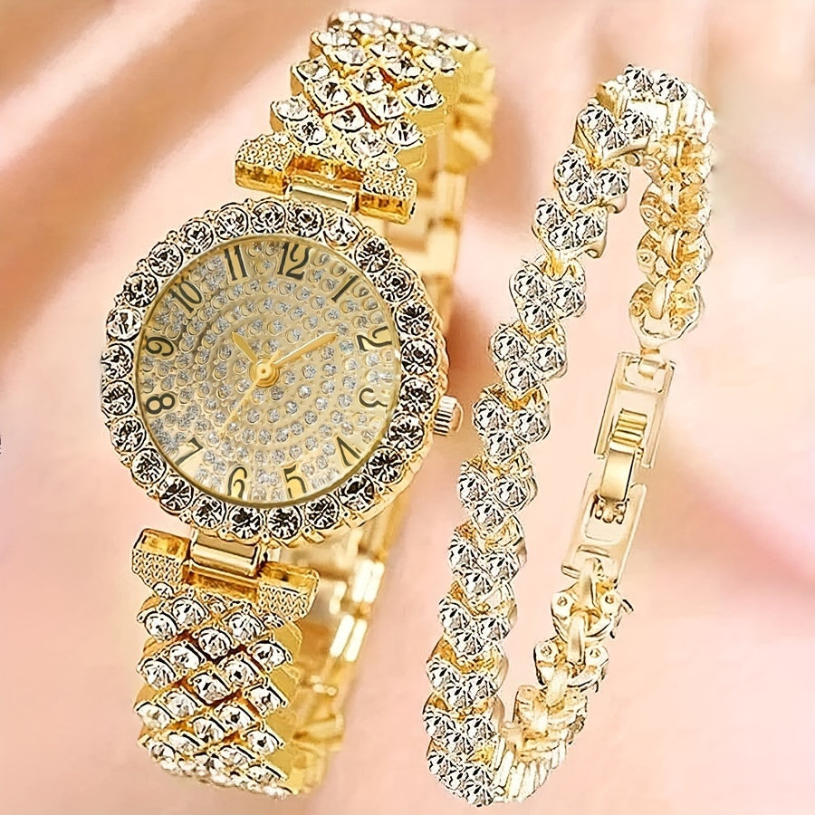 Montre et bracelet imitation diamant or